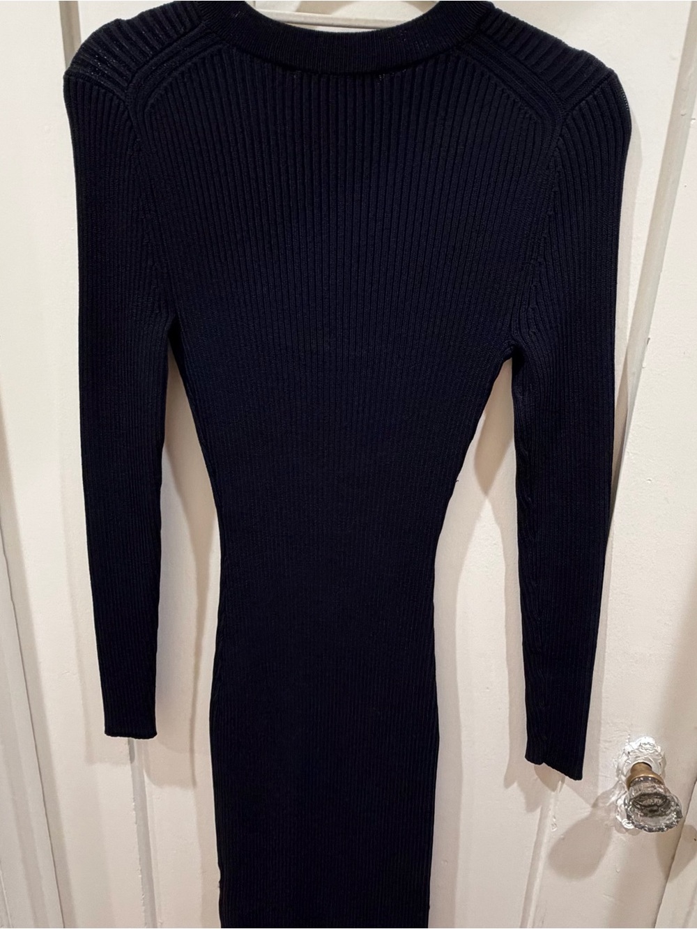 Michael Kors Navy Ribbed Lace-Up Long Sleeve Knit Dress - Picture 4 of 5